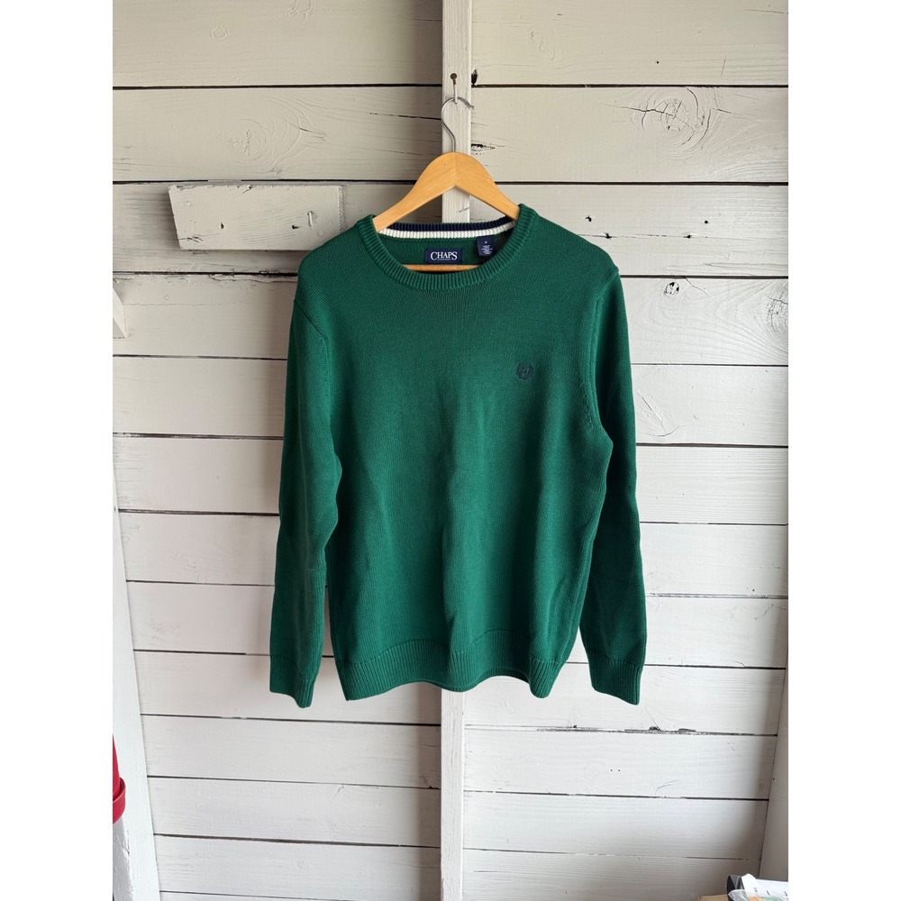 Chaps Mens Crewneck Sweater Green Long Sleeve Cotton Knit Pullover Size M